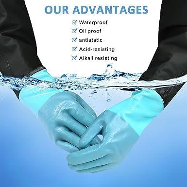2pcs Heavy Duty 27" Chemical Resistant Gloves | Extra Long Full Arm Rubber Gloves