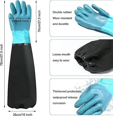 2pcs Heavy Duty 27" Chemical Resistant Gloves | Extra Long Full Arm Rubber Gloves