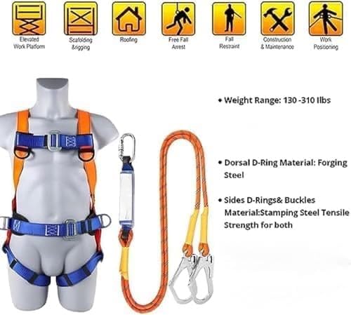 Full Body Harness Fall Protection Kit with Shock Absorbing Lanyard