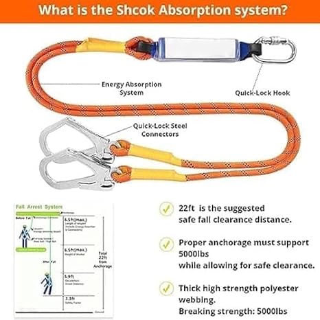 Full Body Harness Fall Protection Kit with Shock Absorbing Lanyard