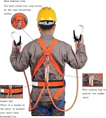 Full Body Harness Fall Protection Kit with Shock Absorbing Lanyard