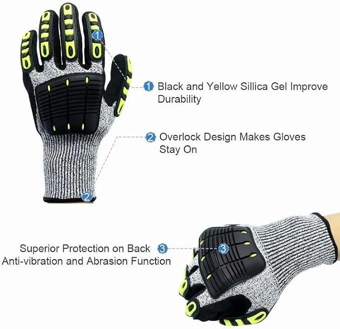 Anti-Vibration Heavy Duty Safety Work Gloves,Cut Resistant Safety Impact Glove
