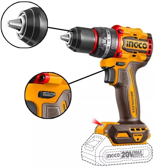 Rechargeable Impact Drill 20V,Brushless Motor, 13mm Steel 47pcs