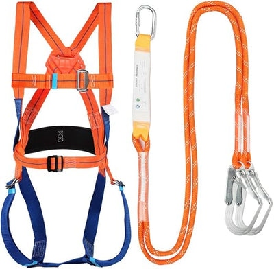 Full Body Harness Fall Protection Kit with Shock Absorbing Lanyard