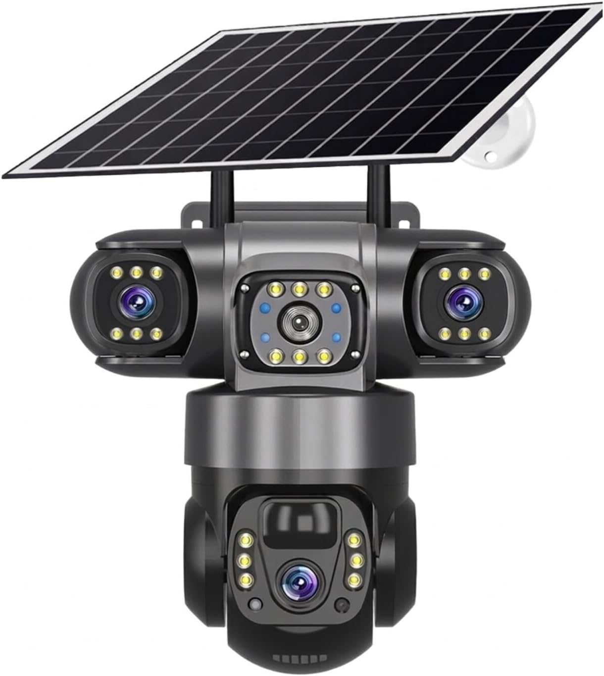 solar Security Camera, 12MP Full HD, 3 Lens, Outdoor PTZ, Solar Powered
