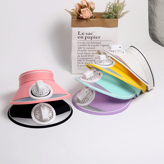 Sun Visors Hat with Fan, Rechargeable Hat with Fan Built in
