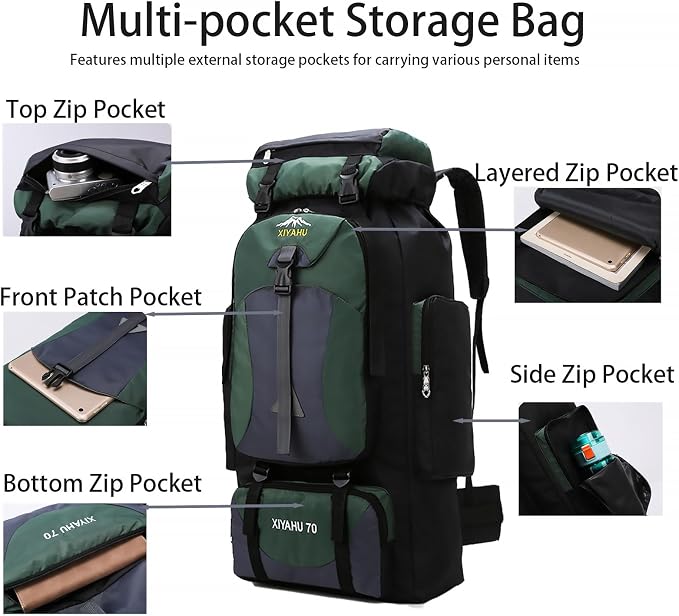 70L Hiking Backpack Large Camping Pack