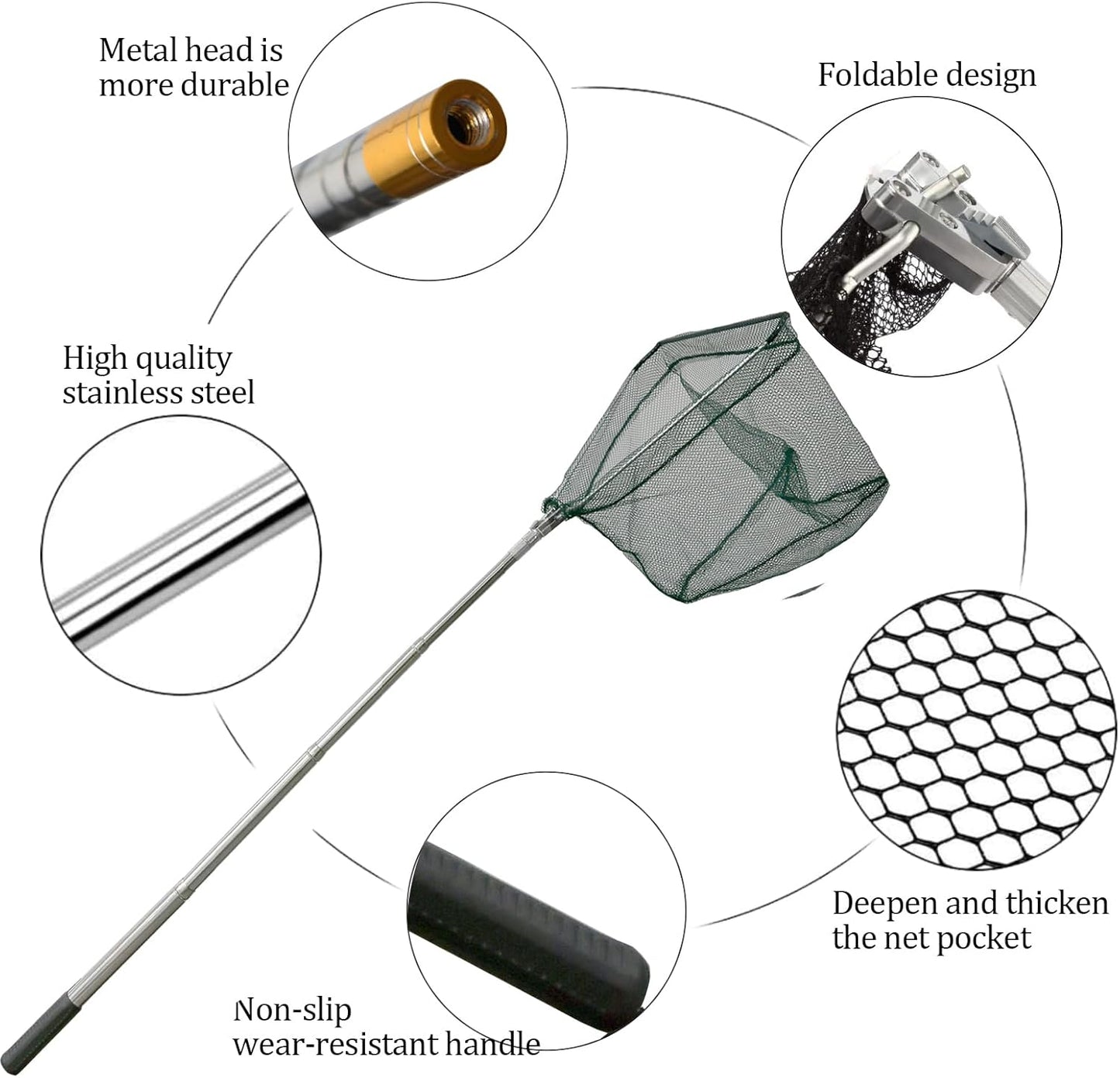 Fishing Landing Net with Stainless Steel Telescoping Pole