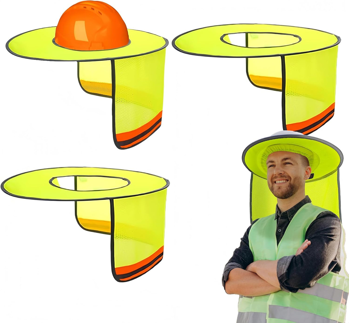 Hard Hat Sun Shield, 3 Pack Full Brim Mesh Neck