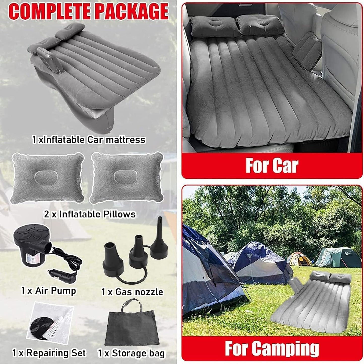 Car Inflatable Bed with Pump & 2 Air Pillow