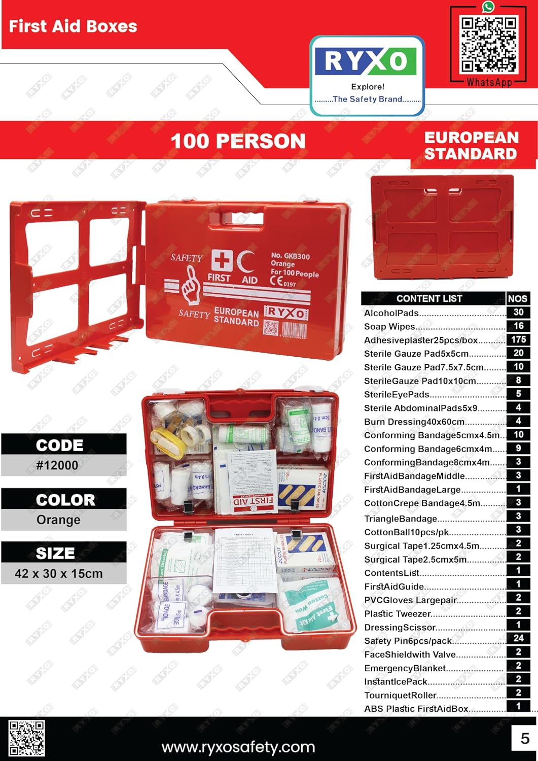 100 Person European Standard First Aid Kit|ABS Plastic HEAVY DUTY |WITH WALL MOUNTED BRACKET