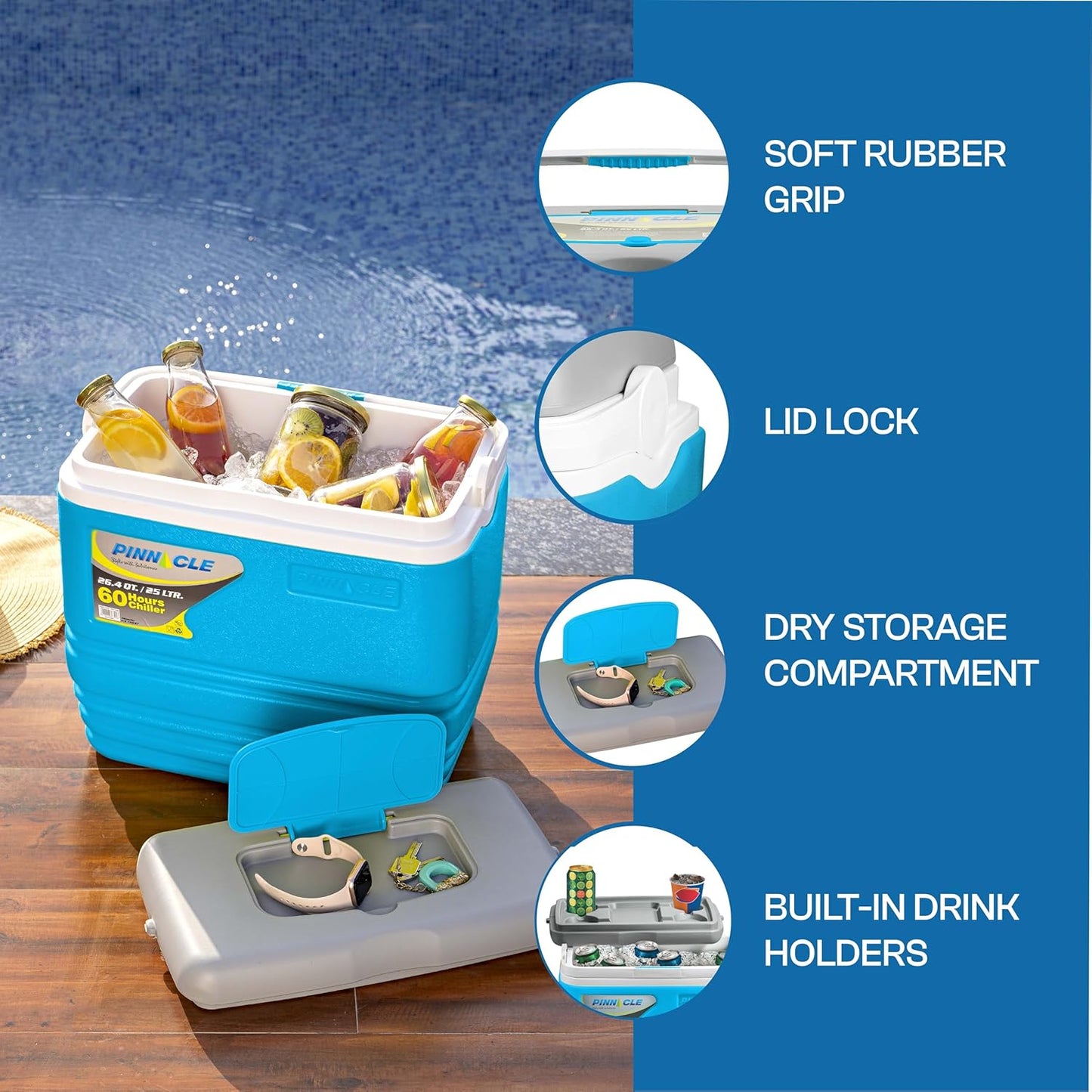 Primero Chiller Ice Box 25 Ltr| Fits 45 cans | Holds Ice Upto 60hrs |Portable Insulated Cooler IceBox with Drink Holder