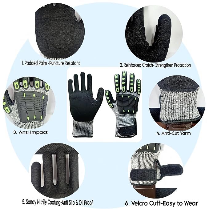 Anti-Vibration Heavy Duty Safety Work Gloves,Cut Resistant Safety Impact Glove