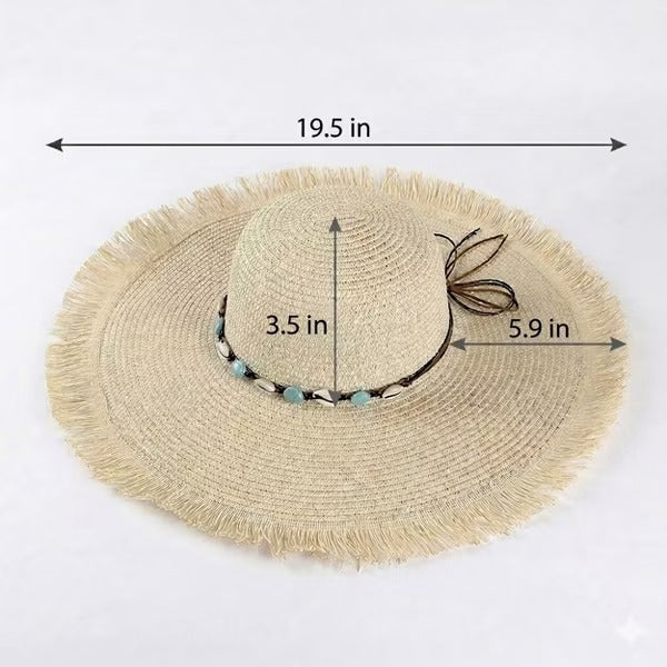 Anna-Kaci Wide Brim Straw Sun Hat with Fringe Edge