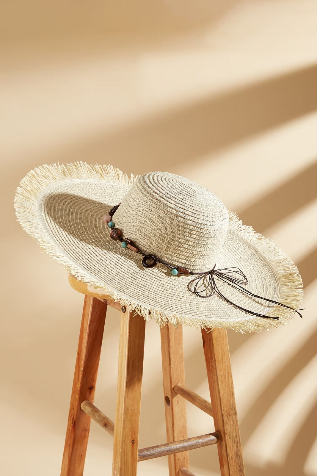 Anna-Kaci Wide Brim Straw Sun Hat with Fringe Edge